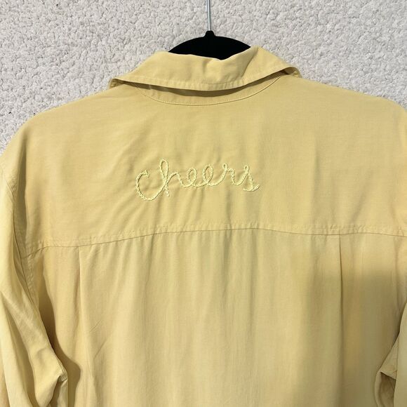 Jones Jeans Button Down Blouse‎ 100%  Silk Yellow M "Cheers" Embroidered - Picture 10 of 10